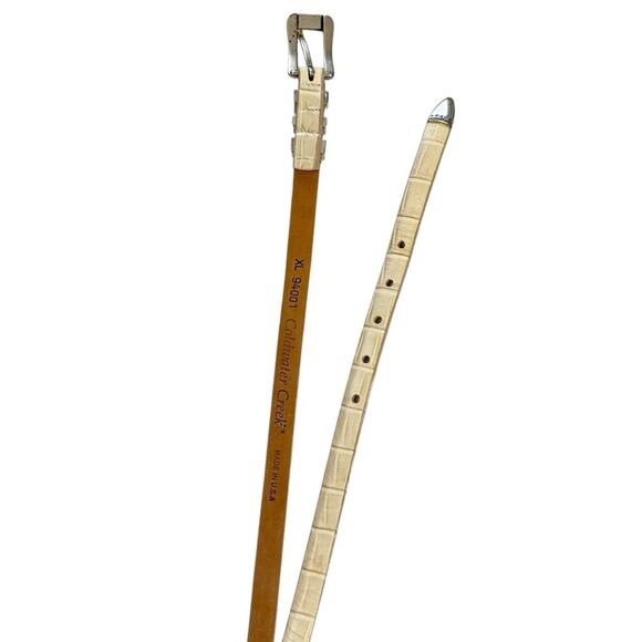 Coldwater Creek Cream Leather Western Skinny Belt Silver Hardware Size XL - Picture 4 of 6